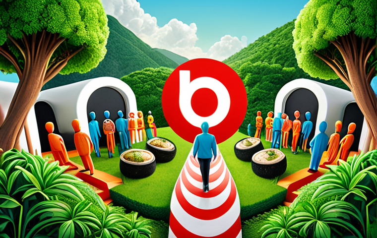 **
A vibrant illustration depicting a company balancing profits with positive impact on employees, the environment (lush greenery), and the local community (people of diverse backgrounds). The B-Corp logo is subtly integrated. Style: Modern, colorful, and optimistic, reminiscent of a socially conscious advertisement.
**