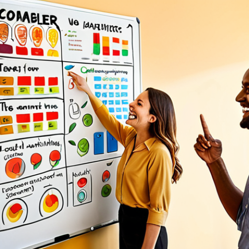 **

"A diverse group of employees collaborating enthusiastically around a whiteboard covered in sustainability goals and ethical value statements, warm lighting, modern office space, B-Corp logo subtly displayed, emphasis on teamwork and positive energy, leader figure facilitating the discussion, natural smiles, vibrant colors, high-resolution."

**