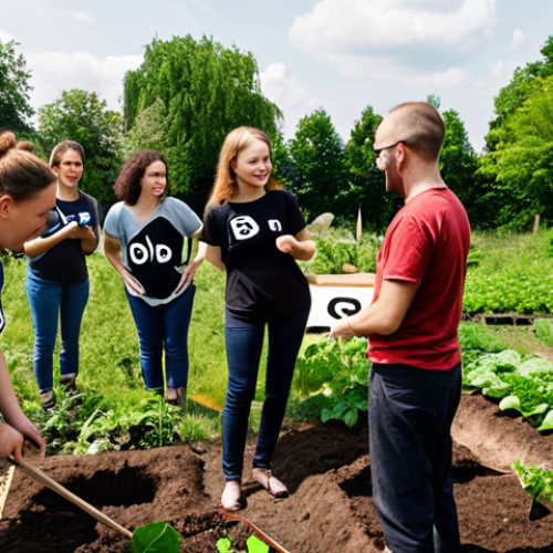 **Image Prompt:** A diverse group of people collaborating on a sustainable project, perhaps in a workshop or community garden setting, with the B-Corp logo subtly displayed in the background. The scene should convey a sense of teamwork and environmental responsibility, reflecting the Polish government's support for B-Corps.